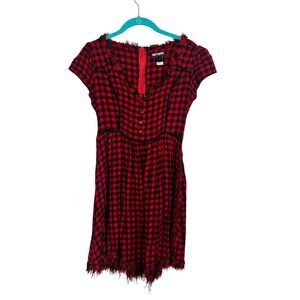Hot Topic Buffalo Plaid Dress S Red Fringe Grunge Skater Punk Y2K Festive 80s